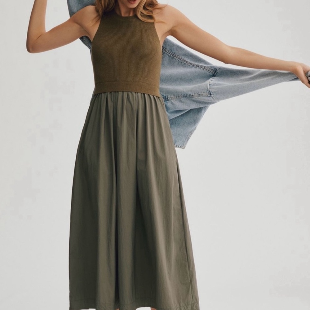 Daily Practice by Anthropologie Olive Mixed Fabric Sweater Dress